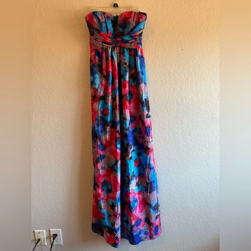 Jessica Simpson Twist Front Multicolor Strapless Maxi Dress Size 2 Formal Prom - Picture 1 of 8